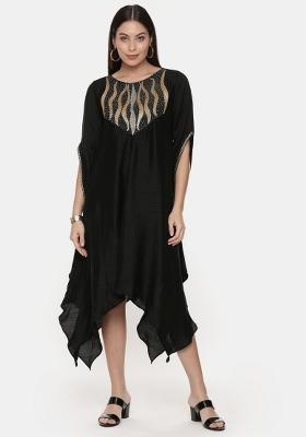 Black Embroidered Cotton Dress