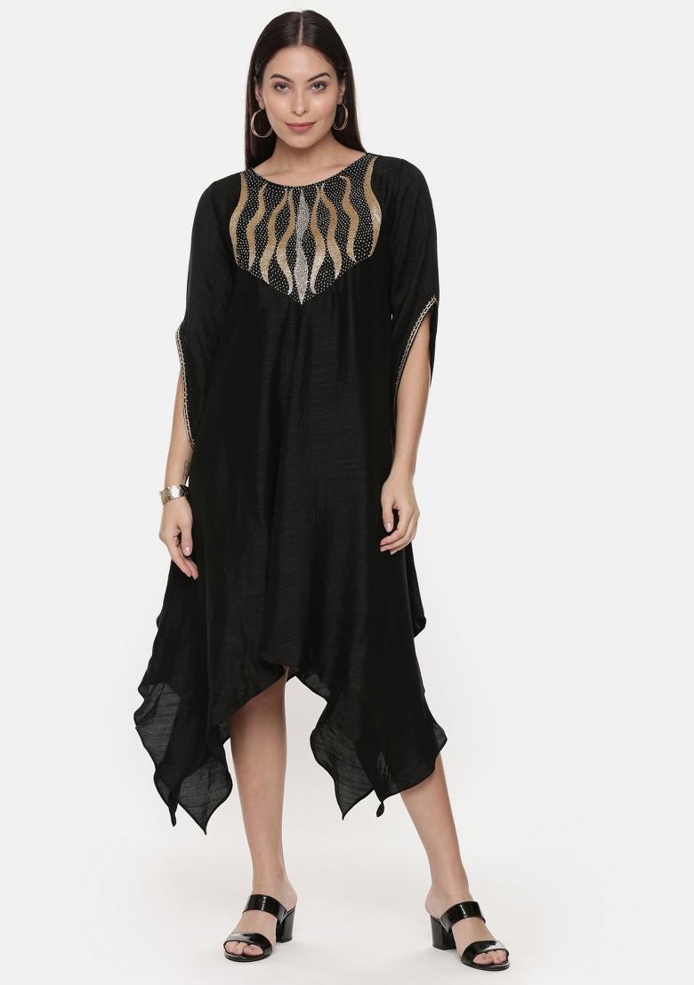 Black Embroidered Cotton Dress