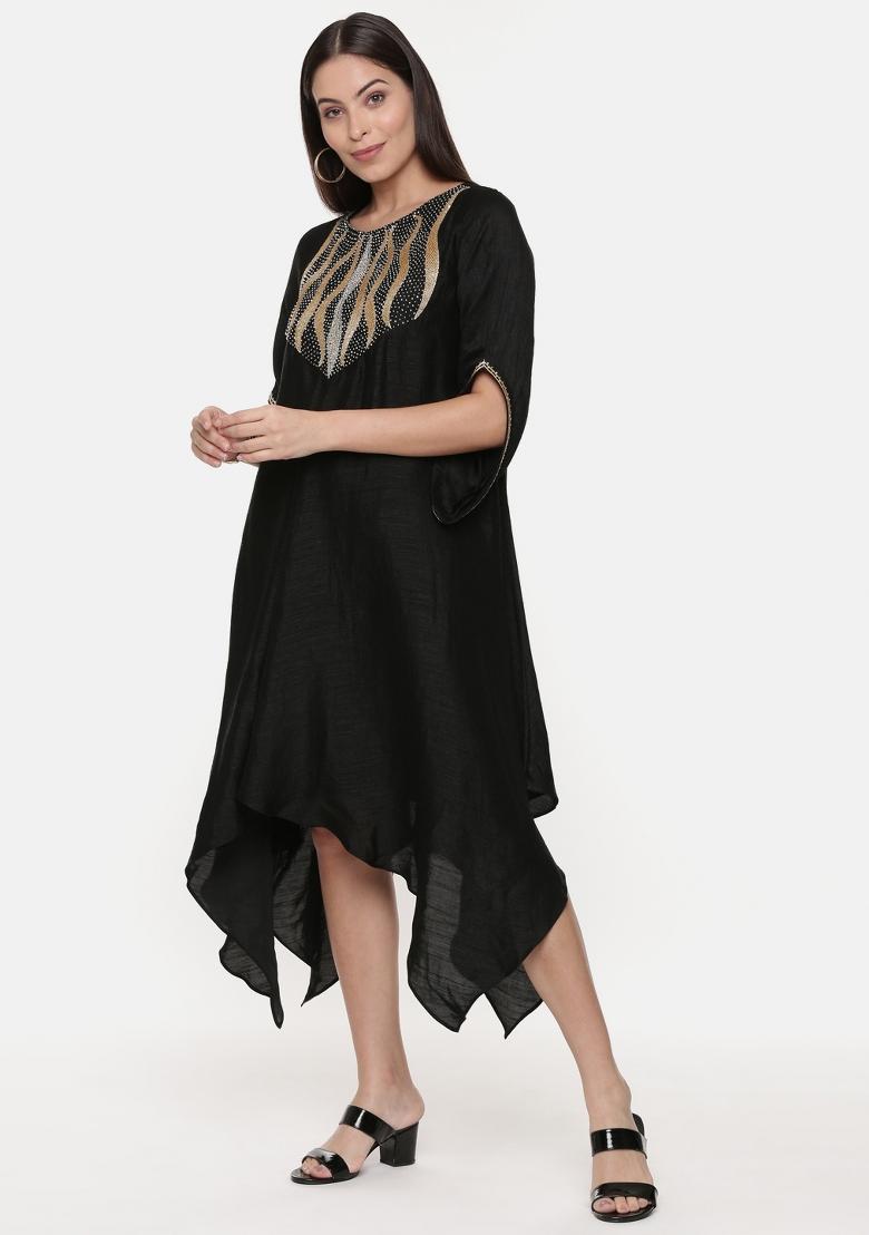 Black Embroidered Cotton Dress