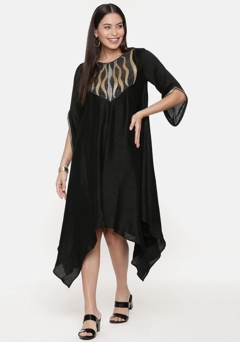 Black Embroidered Cotton Dress