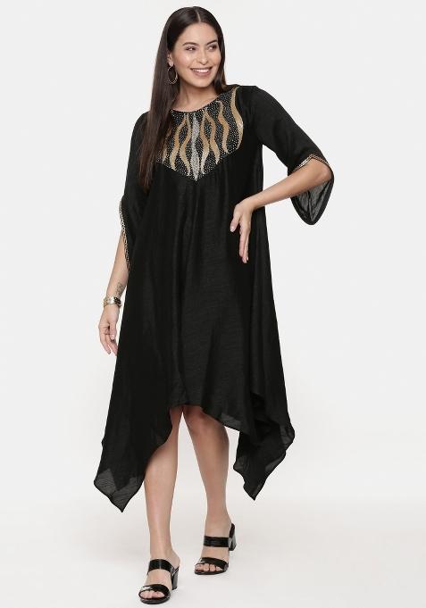 Black Embroidered Cotton Dress