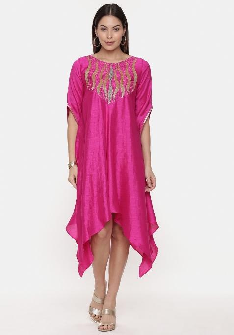 Pink Embroidered Cotton Dress