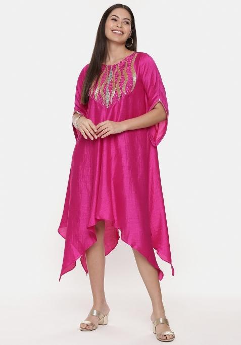 Pink Embroidered Cotton Dress