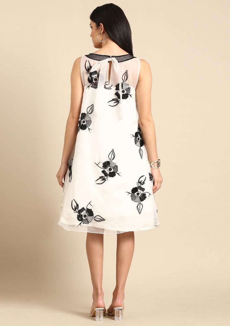 White Solid Silk Dress