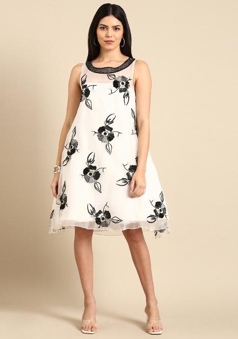 White Solid Silk Dress