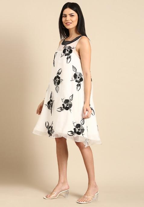 White Solid Silk Dress