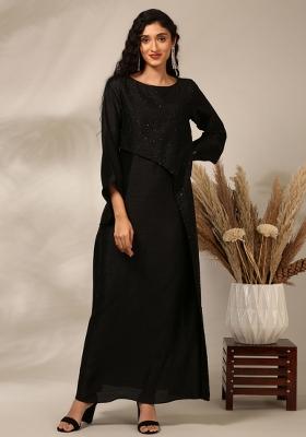Black Solid Silk Dress