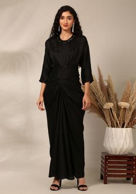 Black Solid Silk Dress
