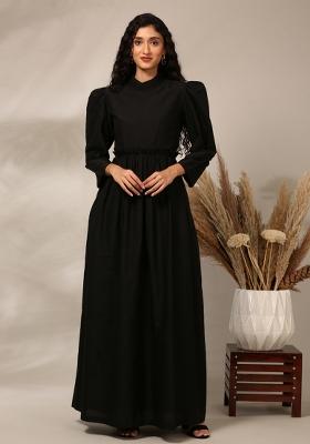 Black Solid Cotton Dress