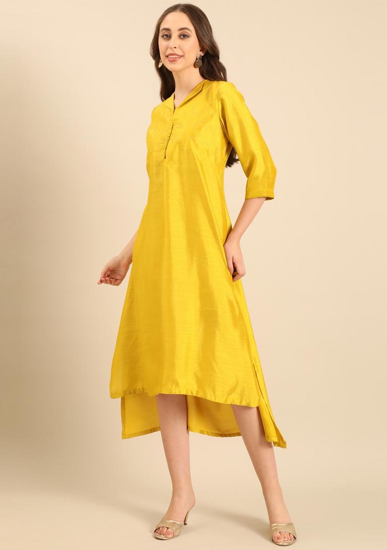 Yellow Solid Silk Dress