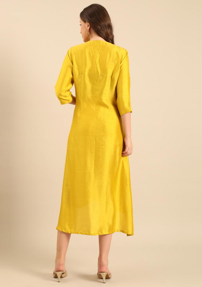 Yellow Solid Silk Dress