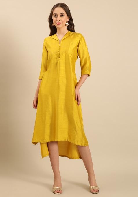 Yellow Solid Silk Dress