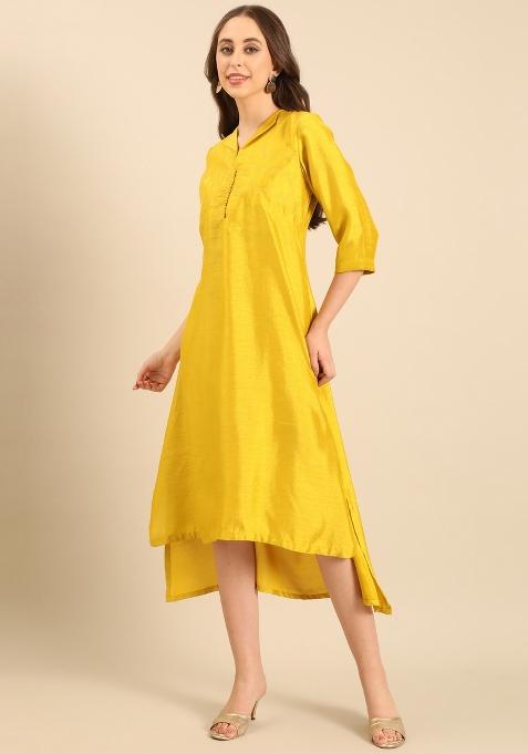 Yellow Solid Silk Dress