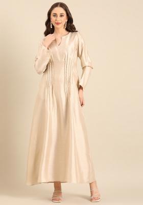 Beige Embroidered Silk Dress