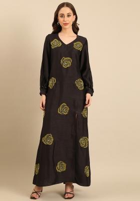 Black Embroidered Silk Dress