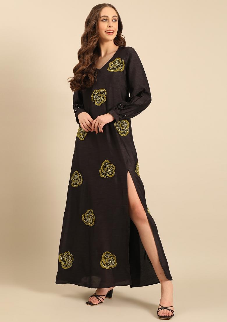 Black Embroidered Silk Dress