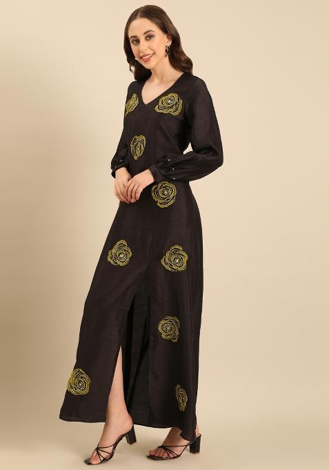 Black Embroidered Silk Dress