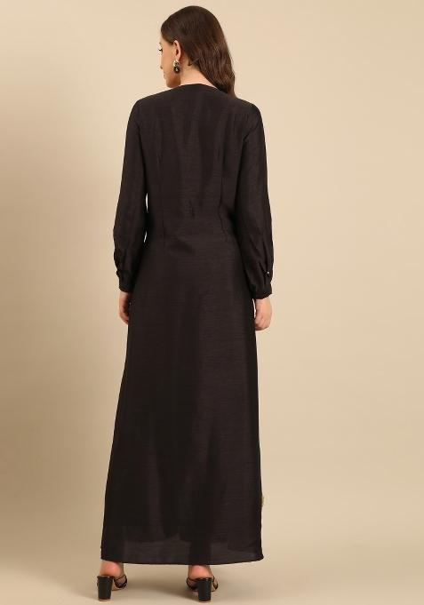 Black Embroidered Silk Dress