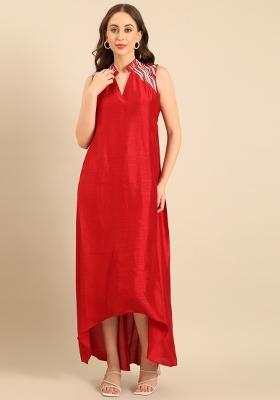 Red Embroidered Silk Dress