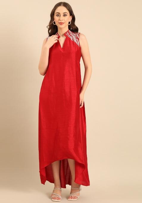 Red Embroidered Silk Dress