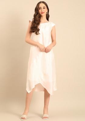 Ivory And Pnk Solid Silk Dress