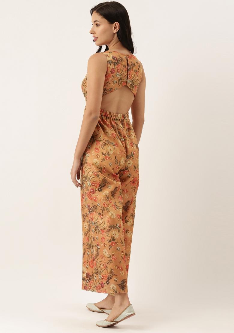 Rust Orange Printed Chanderi Dress