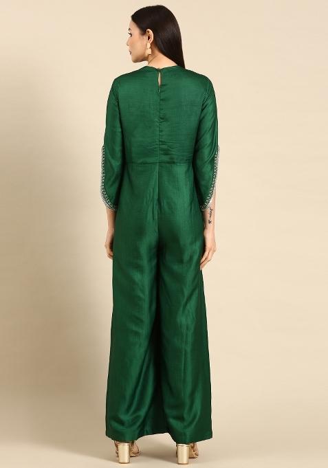 Green Solid Silk Dress