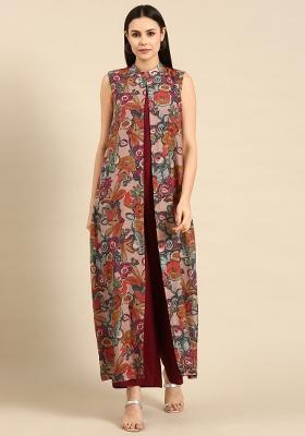 Pink And Wine And Blue Printed Cotton Dress