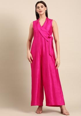 Pink Solid Silk Dress