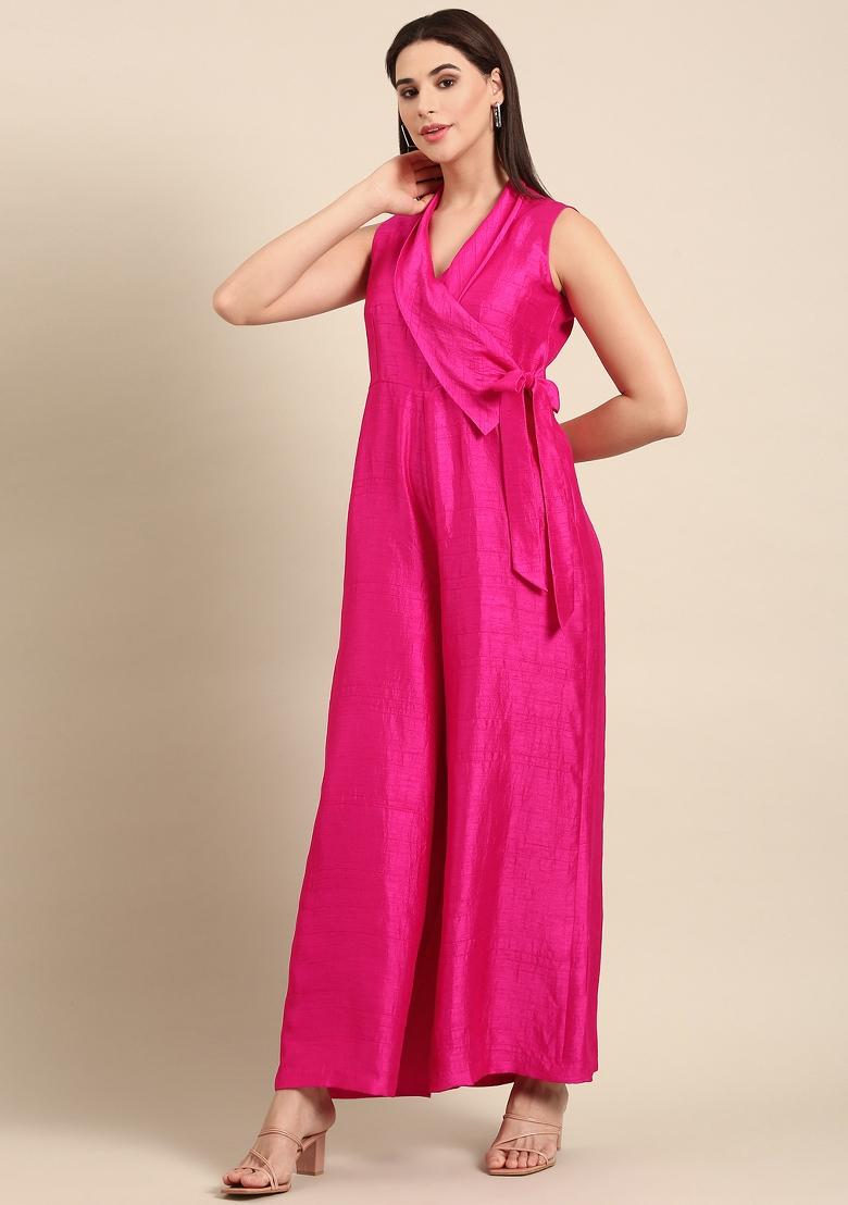 Pink Solid Silk Dress