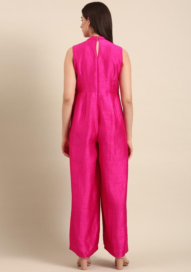 Pink Solid Silk Dress