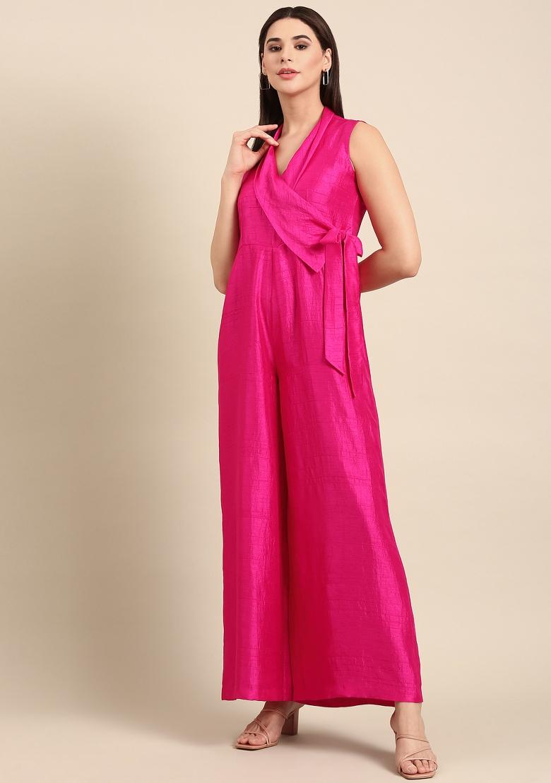 Pink Solid Silk Dress