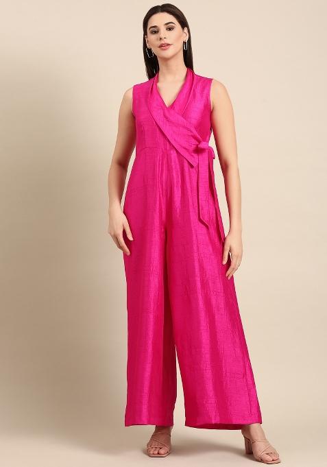 Pink Solid Silk Dress