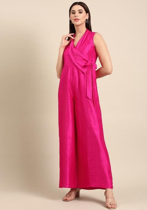 Pink Solid Silk Dress
