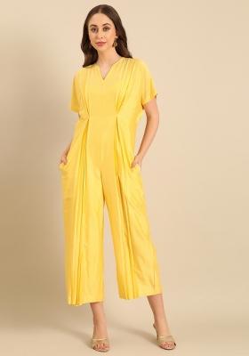 Yellow Solid Cotton Dress