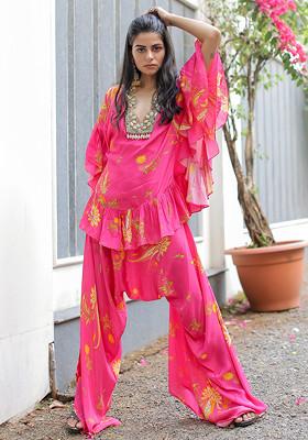 Pink Floral Print Embroidered Co-Ord Set