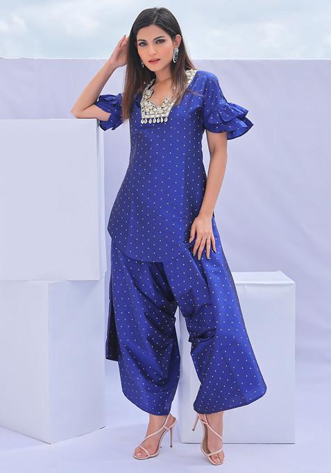 Blue Embroidered Brocade Co-Ord Set