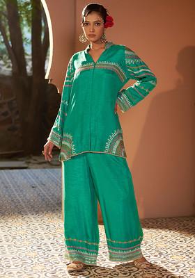 Baori Green Hand Embroidered Round Neck Top