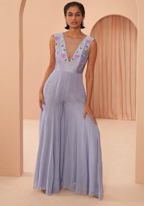 Lavender Hand Embroidered Very Peri Jumpsuit