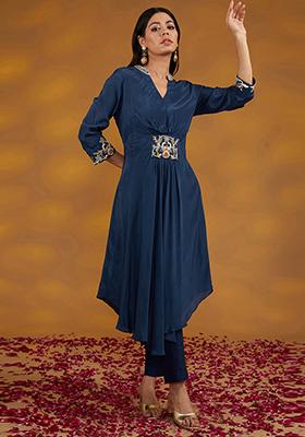 Blue Zari Embroidered Crepe Co-Ord Set