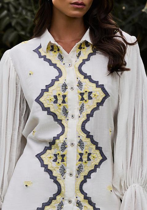 Zazou Skirt - Chanderi Checks & Dots Embroidery - Ivory