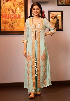 Turquoise Gotta Dori Embroidered Kurta Set