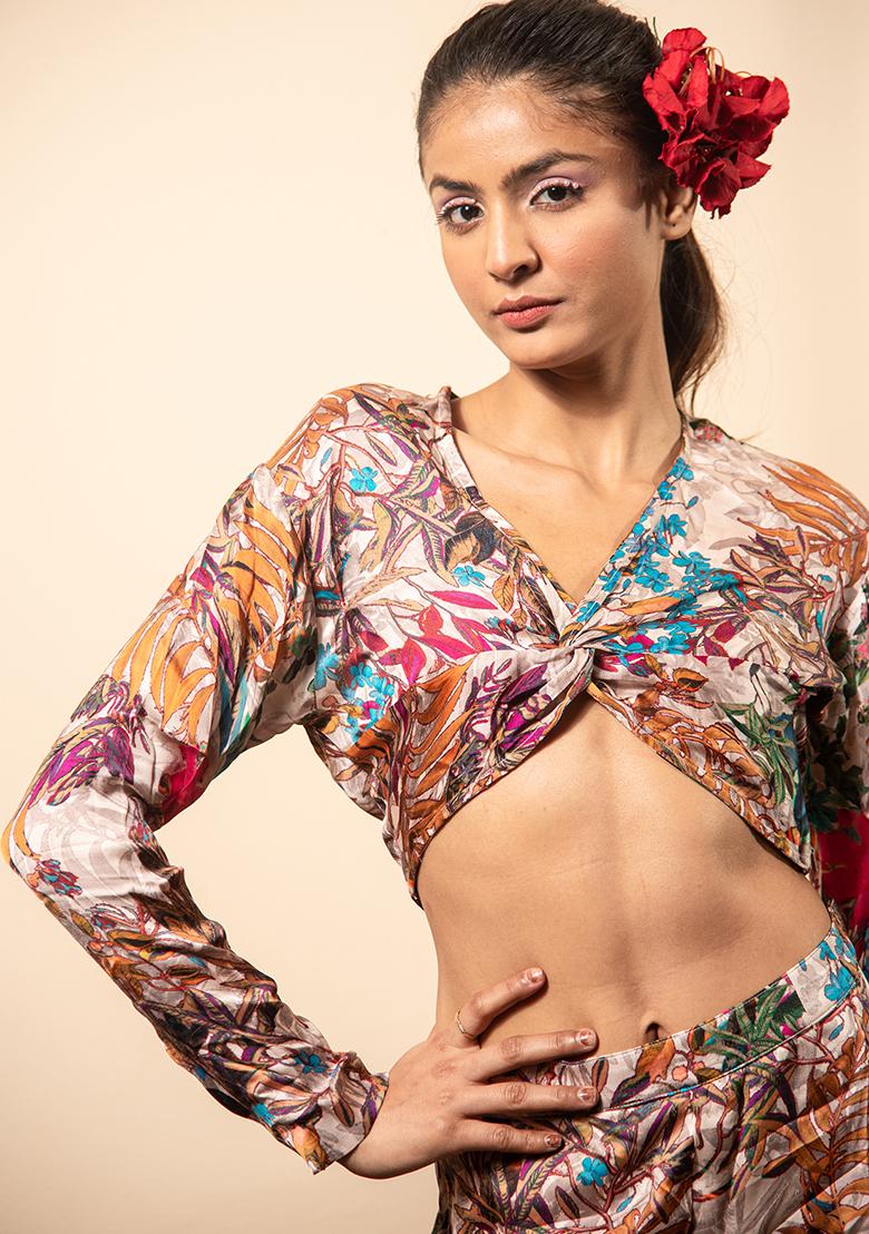 Ivory Printed Satin Fusion Set