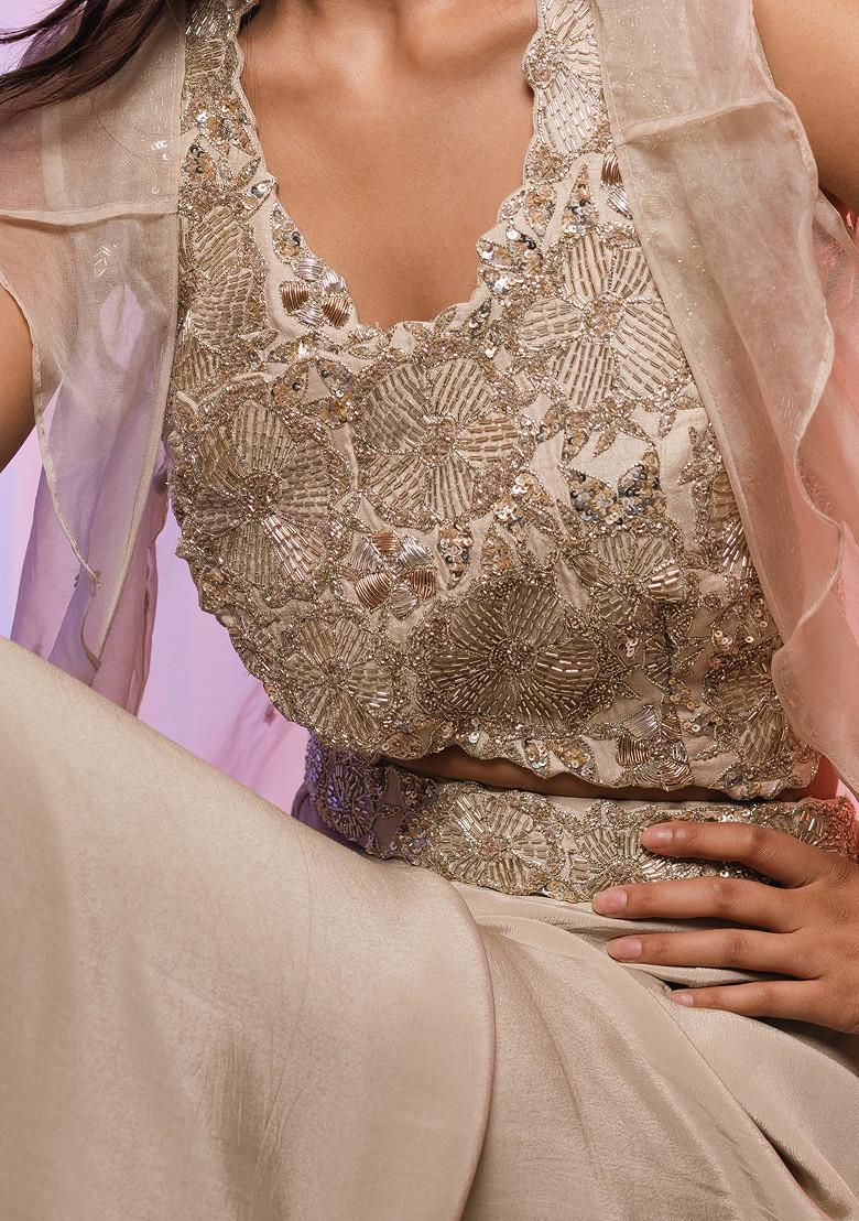 Dusty Golden Embroidered Jacket Set - Indya