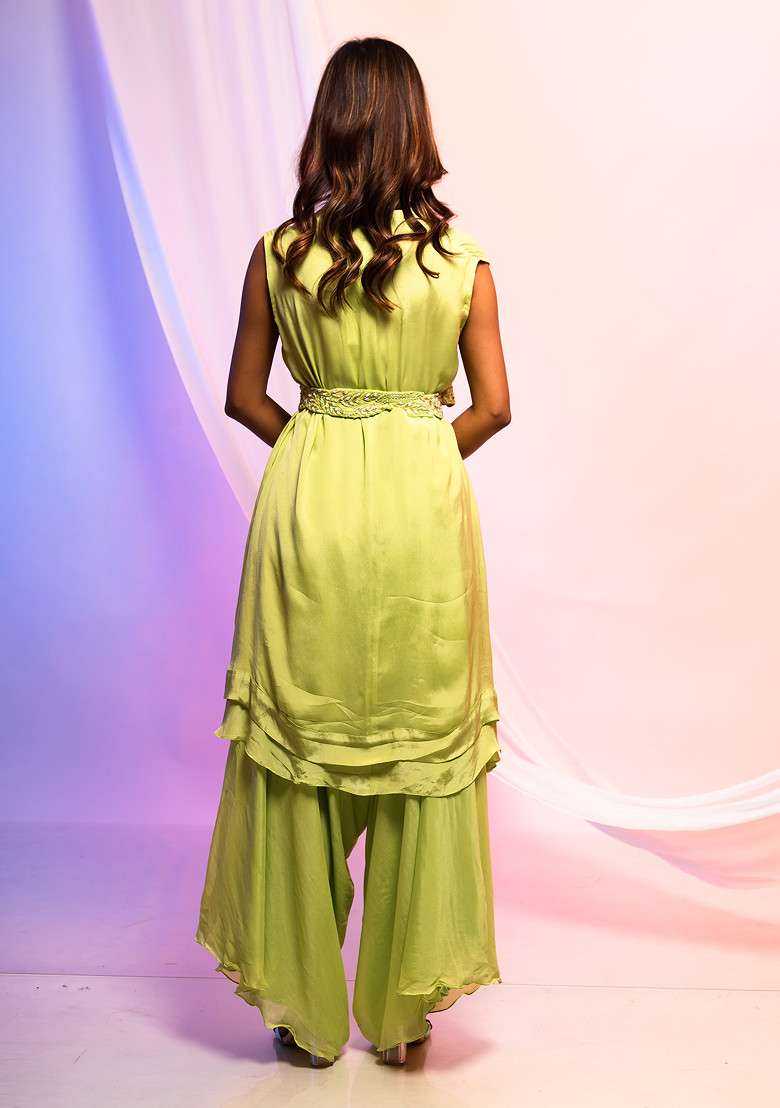 Lime Green Crepe Co-ord Set - Indya
