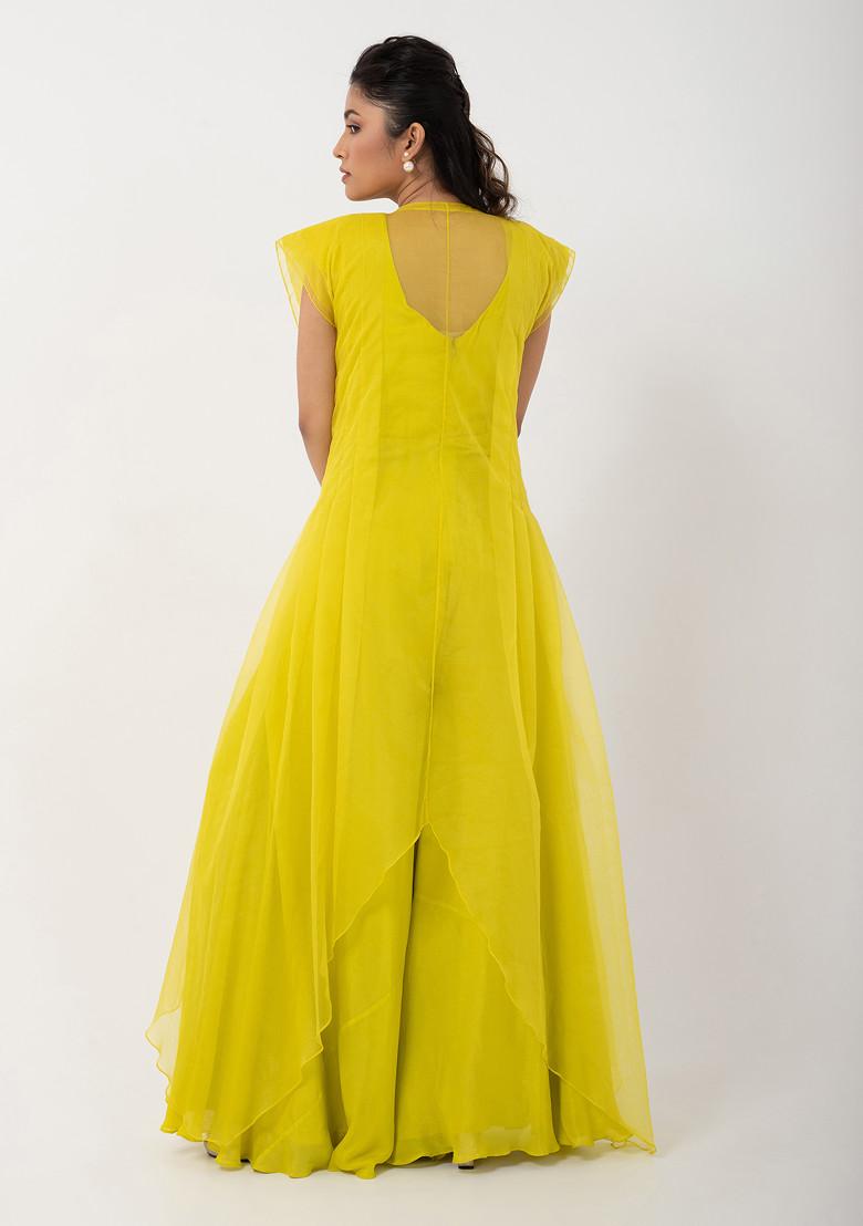 Green Hand Embroidered Chinon Taffeta Jumpsuit - Indya