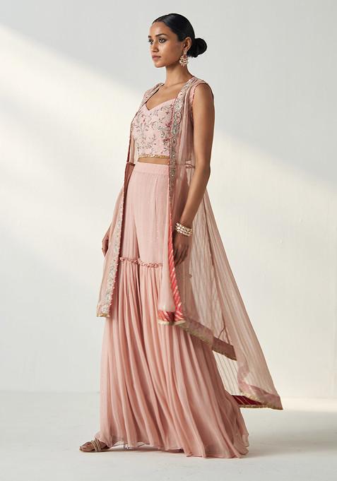 Blush Elegance Pink Georgette Lehenga with Organza Dupatta Sequins & Thread Embroidery Ensemble
