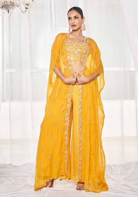 Mustard Embroidered Sharara Set