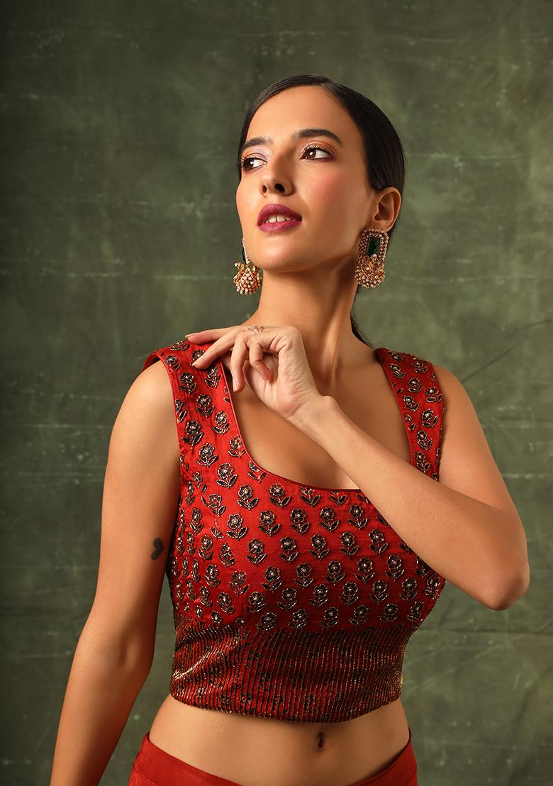 Scarlet Red Cutdana Embroidered Ajrakh Palazzo Set