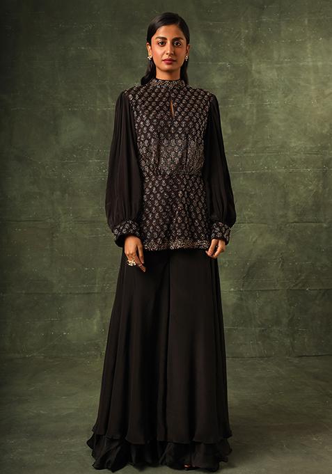 Black Cutdana Embroidered Ajrakh Palazzo Set